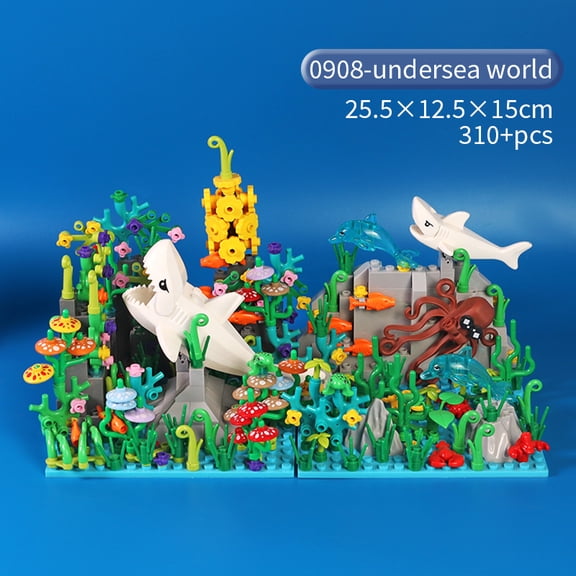 MOC Building Blocks Underwater World Creative Blocks Set Cute Animals Shark Octopus Seaweed Animal City Bricks Parts Kids Toys