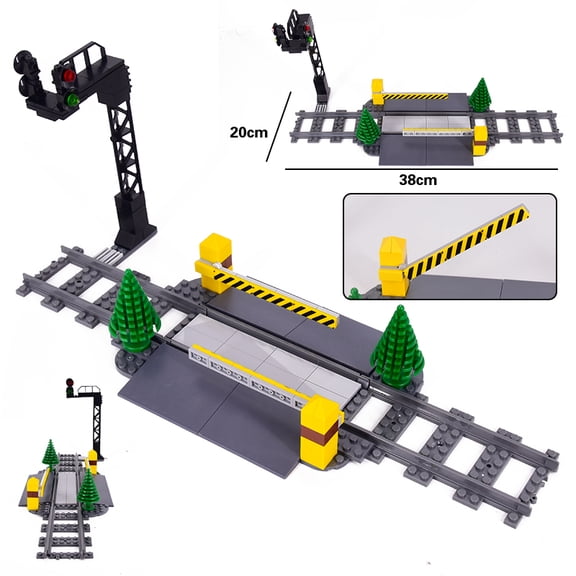 MOC City Train Rail Crossing Tracks Set Stud Gap Triple Switch Bricks Building Blocks Technical Enlighten Toys for kids