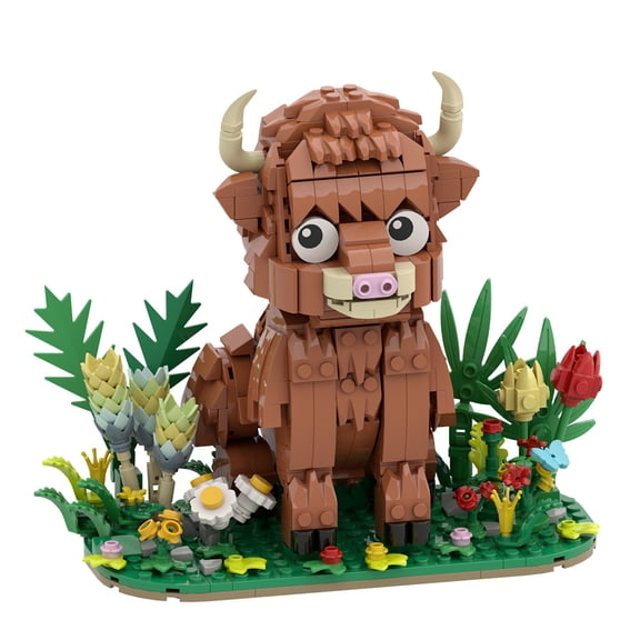 MOC Cute Fluffy Highland Calf Floral Scene Building Blocks Set Country Animal MOC Bricks Toys 660pcs
