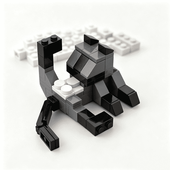 MOC Dark Grey Black Cat Model Building Kit Interlocking Block Set Cute Figure Construction Toy 62pcs