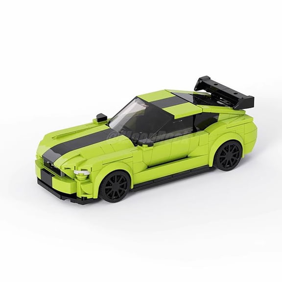 MOC Ford Mustang GT High-Speed Muscle Car Building Kit (382 Pcs) in Vibrant Orange with Removable Roof Panel & 8-Grid Design, for Game Room Shelf Display and Premium Automotive Decor
