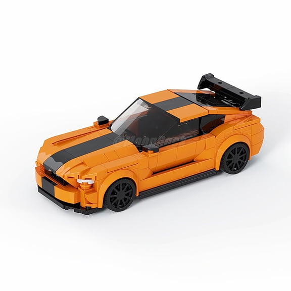 MOC Ford Mustang GT High-Speed Muscle Car Building Kit (382 Pcs) in Vibrant Orange with Removable Roof Panel & 8-Grid Design, for Game Room Shelf Display and Premium Automotive Decor