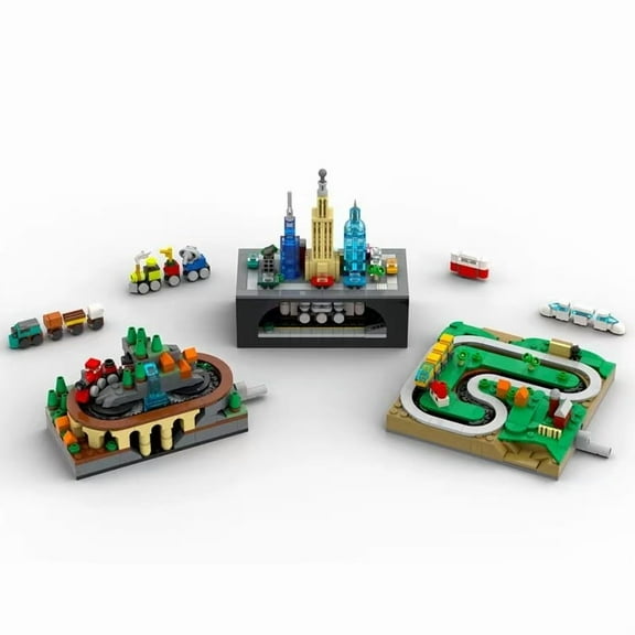 MOC Hand-Crank Town Building Block Train Small Toy Toy Holiday Gift Mai Three-in-One (825pcs)