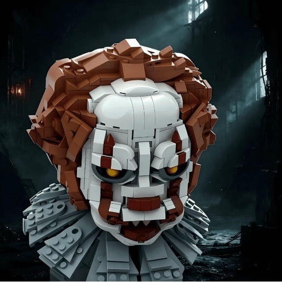 MOC Horror Clown Bust Building Blocks Set, 880Pcs Small Particle Bricks, Halloween Collectible Display Model Toy for Fans