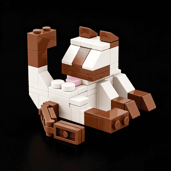 MOC Licking Cat Building Set Cute Brown White Cat Bricks Toy 62 Pieces