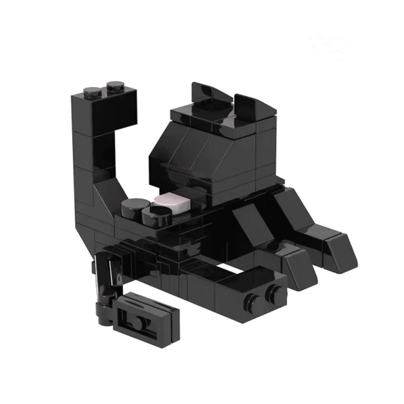 MOC Licking Cat Building Set Solid Black Cat Bricks Toy 62 Pieces