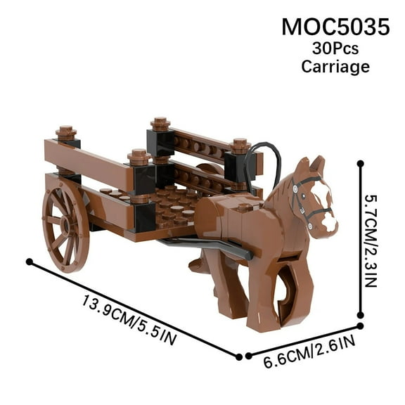 MOC Medieval Wagon Carriage Horses Stable Building Blocks Military War Street View Compatible Figures Toys For Children Kid Gift