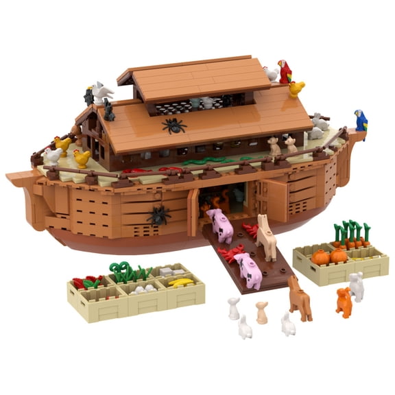 MOC Noah's Ark Building Blocks Set, 58PCS Mini & 888PCS Large 2 Sizes, Classic Bible Story Animal Ship Model Kit, Educational STEM DIY Bricks Toy for Kids Adults, Gift & Home Decor