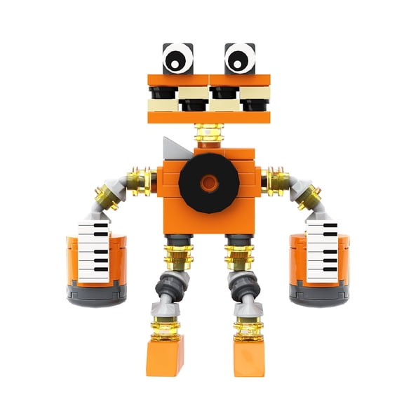 MOC Orange Articulated Cartoon Mechanical Creature Building Block Kit, 75 Pcs Cute Music Style Character Collectible Desktop Display Model