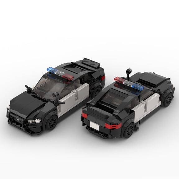 MOC Police Car Building Blocks Set (395 Pcs) Featuring Realistic Light Bar & Blue-White Livery, Pursuit Vehicle Model with Rolling Wheels for Adult Collectors and Display
