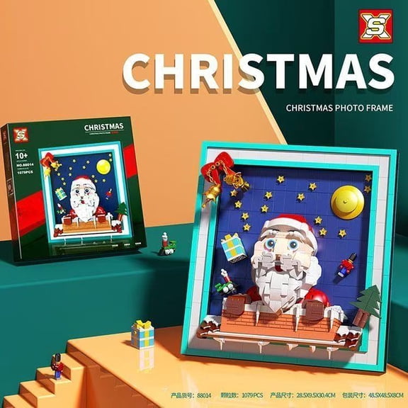 MOC Santa Claus photo frame building block set, a festive decoration that can be hung on the wall, suitable as a gift for friends or family (1079pcs)