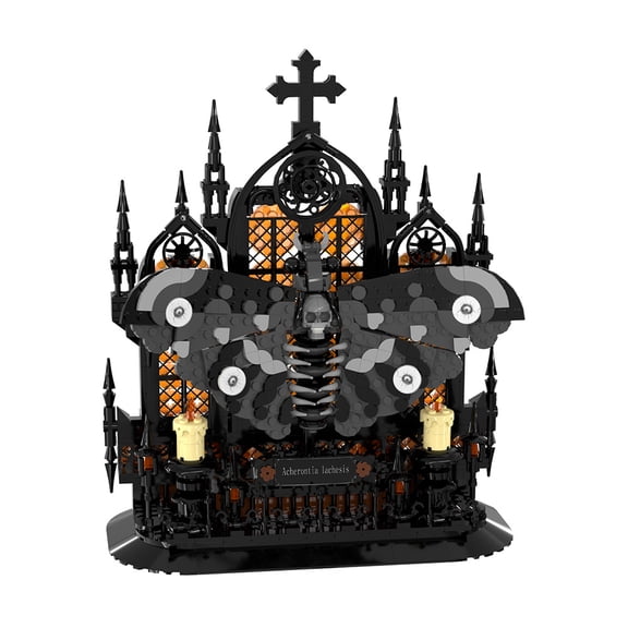 MOC-Series Gothic Death Head Moth Cathedral Desktop Ornament Building Blocks Set Dark Art Decor MOC Bricks Toys 756pcs