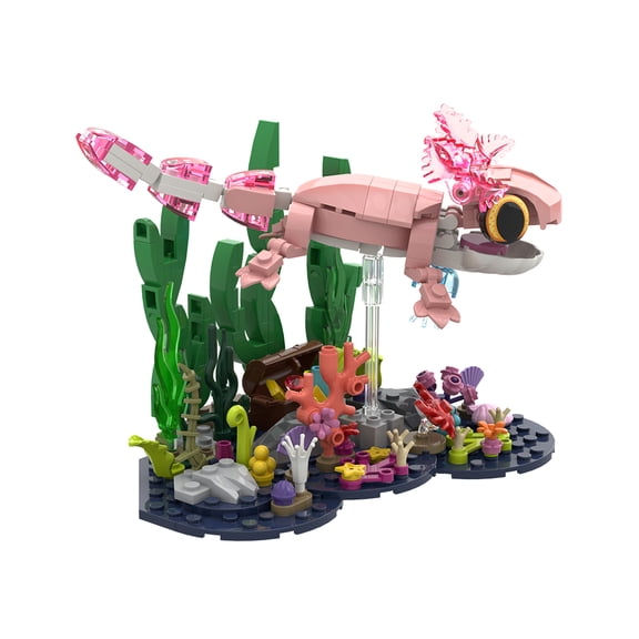 MOC-Series Pink Axolotl Underwater Coral Scene Building Blocks Set Marine Animal MOC Bricks Toys 227pcs