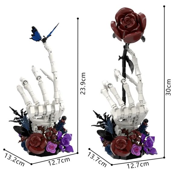 MOC Skull Rose Butterfly Building Blocks Gothic Style Nether Butterfly Bone Dark Night Rose Bricks Toy Adult Gift