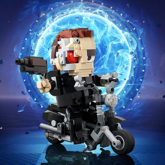 MOC Terminator T-800 with Motorcycle Building Blocks Set  Iconic Cybernetic Assassin Action Figure, Classic Sci-Fi Movie Collectible, Compatible with Major Brick Brands