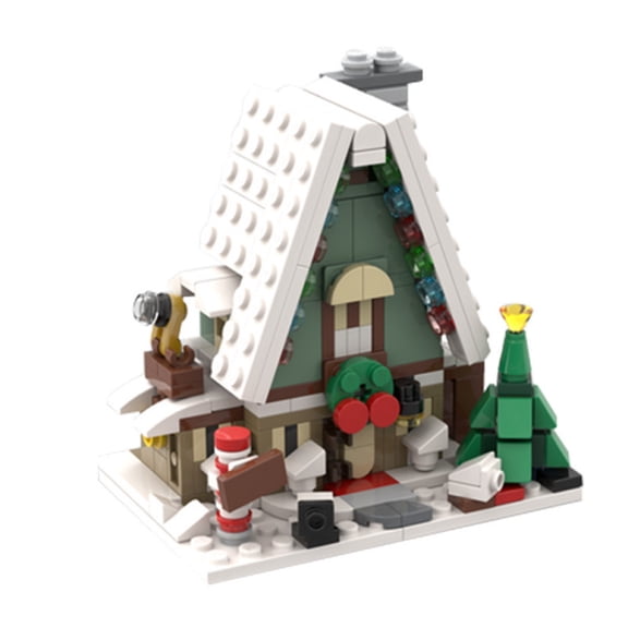 MOC Winter Cabin Building Block Decor, Snow House Brick Assembly Model