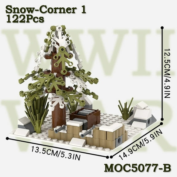 MOC5077 WW2 Military Position Set Brick Weapon Gun Snow Tree Compatible Building Block Toys For Children Adult Friends Gift DIY