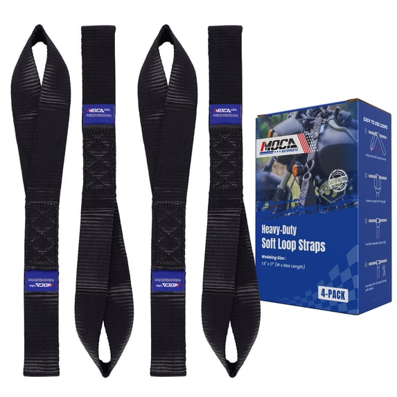MOCA 4-Pack Soft Loop Tie Down Straps 4,000 Load Capacity & 12,000 Lbs Breaking Strength 1.6 x 17 inches Heavy Duty Tie Down Straps for Securing ATV, UTV, Motorcycles, Scooters & Dirt Bikes(Black)