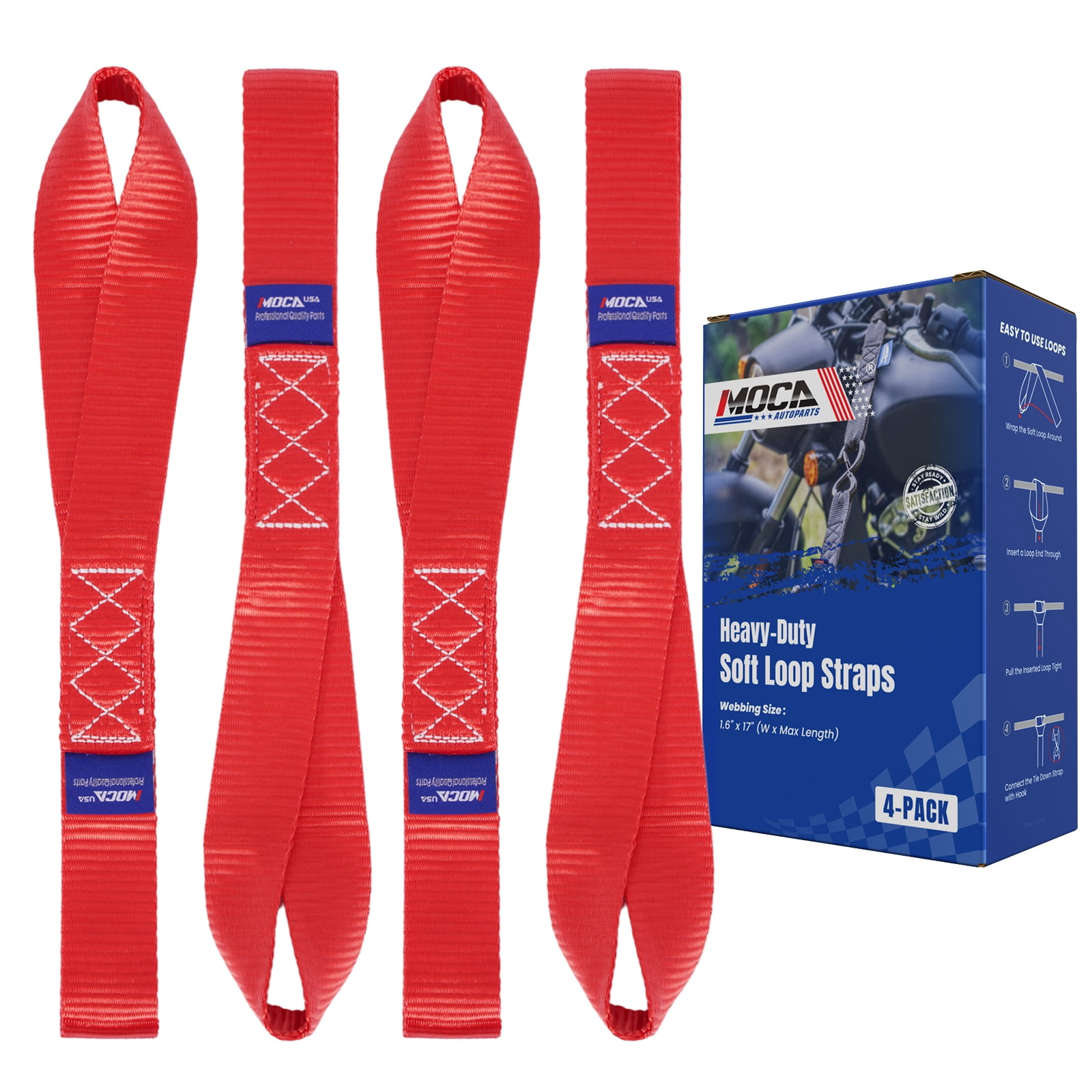 Motorcycle Compression Straps MOCA 4-Pack Soft Loop Tie Down Straps 4,000 Load Capacity & 12,000 Lbs ...