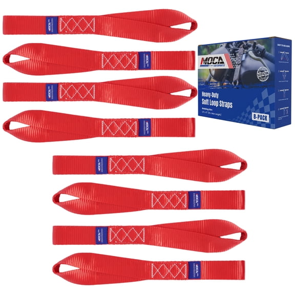 MOCA 8-Pack Soft Loop Tie Down Straps 4,000 Load Capacity & 12,000 Lbs Breaking Strength 1.6 x 17 inches Heavy Duty Tie Down Straps for Securing ATV, UTV, Motorcycles, Scooters & Dirt Bikes(Red)