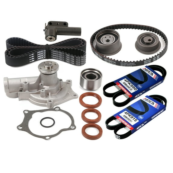 MOCA AUTOPARTS Timing Belt Kit with Tensioner Water Pump Serpentine Belt Fit for 1993 Hyundai Elantra 1.8L & 1991 Mitsubishi Galant 2.0L