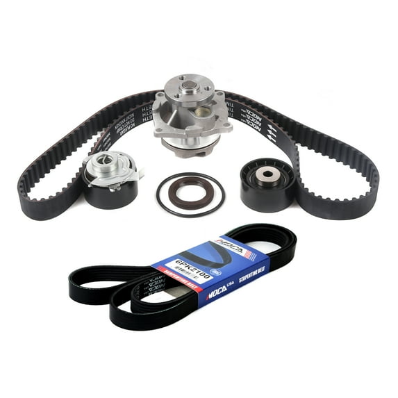 MOCA AUTOPARTS Timing Belt Kit with Water Pump Drive Belt 6PK2100 Fit for 2001-2004 Ford Escape Mazda Tribute 2.0L