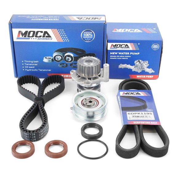 MOCA AUTOPARTS Timing Belt Kit with Water Pump Serpentine Belt Fit for 98-05 Volkswagen Beetle & 99-05 Volkswagen Jetta Golf 2.0L