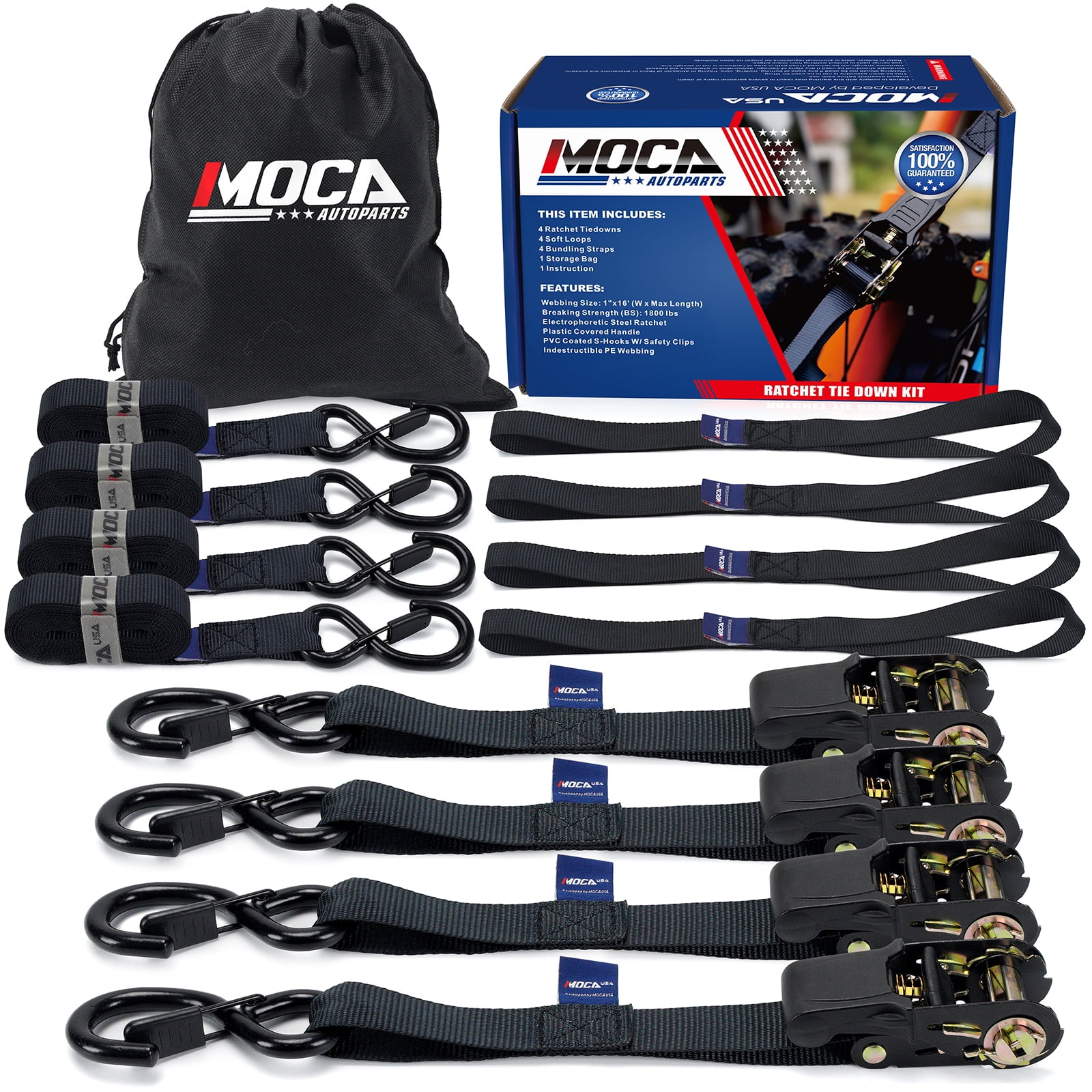 MOCA Ratchet Tie Down Straps -1800 LBS Max Breaking Strength, Includes ...
