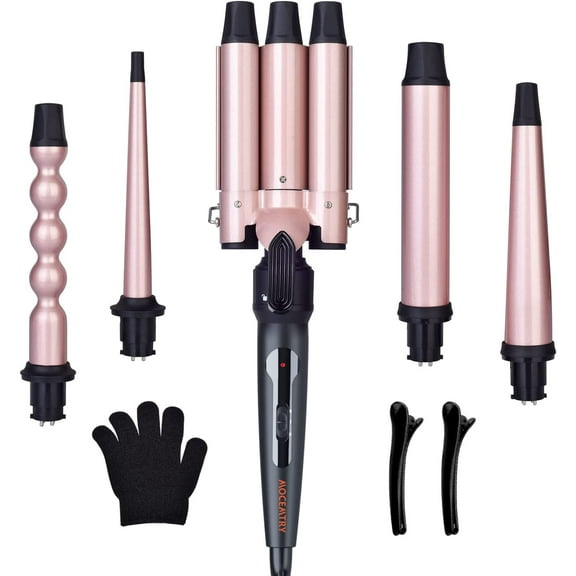 MOCEMTRY Curling Wand Set Wand Curling Iron & Hair Curling Iron Set with Interchangeable Ceramic Barrels LCD Control Heat Up Great for Party or Vacation