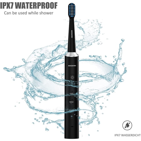 MOCEMTRY Sonic Electric Toothbrush Battery Rechargeable Whitening Toothbrush 3 Cleaning Modes Waterproof Soft Black