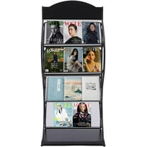 MOCHAG 4-Layer Floor-Standing Magazine Rack, Freestanding Office Display Organizer Metal Stand Newspaper Storage Stand, Modern Manual Book Rack for Home Office Libraries Exhibition Display (Black)