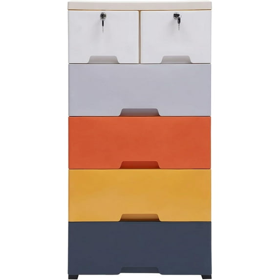 MOCHAG 5 Tier Storage Cabinet with 6 Drawers, Plastic Drawers Dresser Storage with Wheels and Locks, Modern Closet Drawers Tall Dresser Organizer for Clothes, Playroom, Bedroom Furniture (Modiran)
