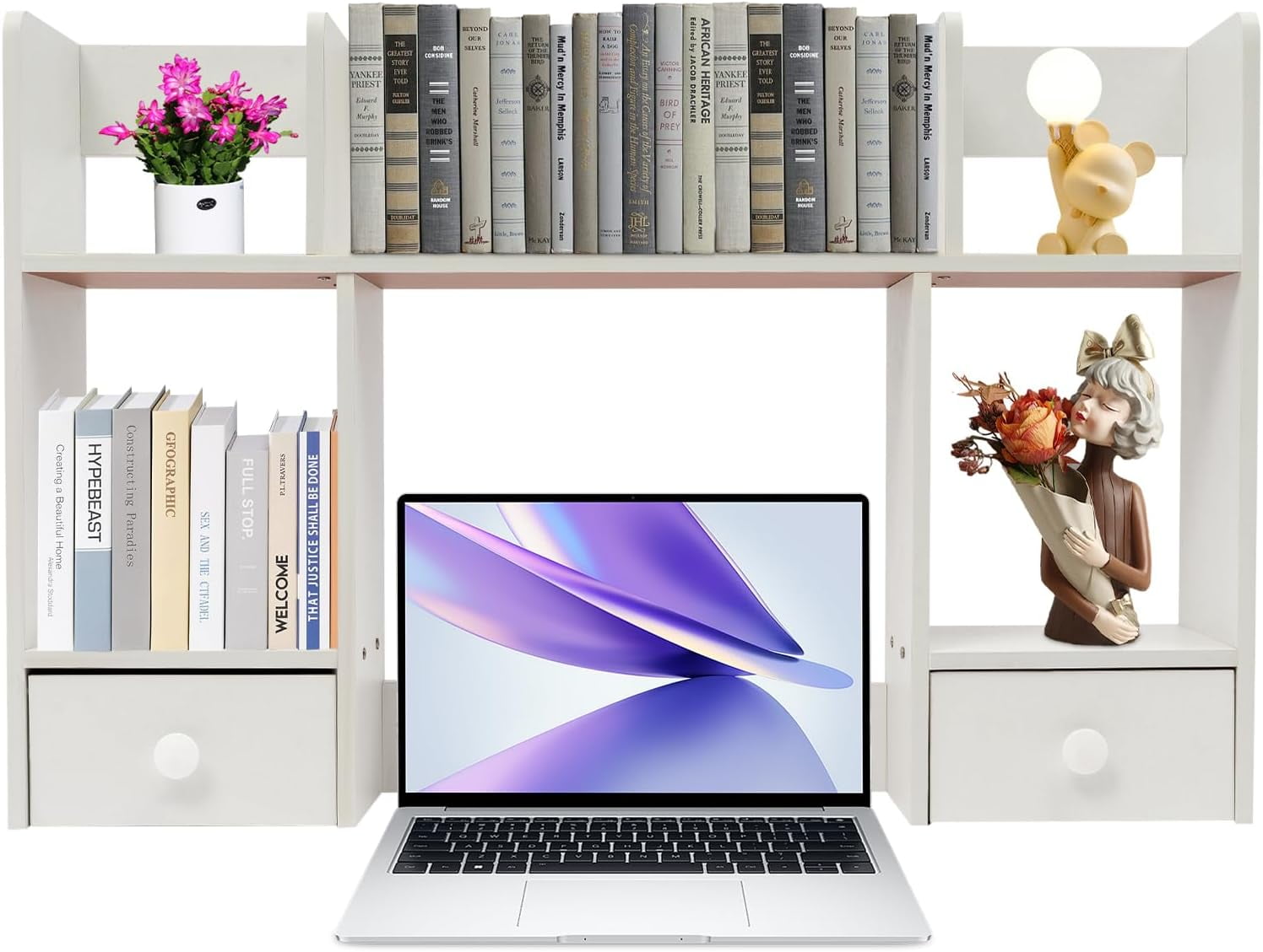 Desktop Bookshelf, Countertop Storage Hutch With 4 Shelves For Computer Desk, Desktop 2-Tier - View #10