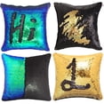 thumbnail image 1 of MOCOFO 4 Pack Glitter Sequins Pillow 16X16'' Decorative Pillow Cover Sequin Pillowcase Magic for Party Sofa Couch Car (2 Gradual Black+2 Black Gold), 1 of 11