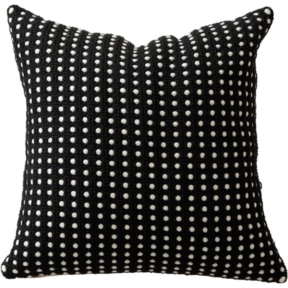 MOCOFO Black and White Woven Cotton Throw Pillow Cover, 18x18 Inch Geometric Dot Pillowcase for Modern Minimalist, Nordic & French Light Luxury Home Decor(Black)