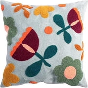 MOCOFO Canvas Embroidered Throw Pillow Cover with Flower Spring Embroidery Craft Modern Simple Sofa Office Pillow Pillow Case Light Blue Tulip, 18x18