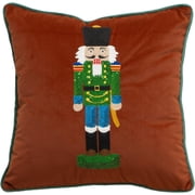 MOCOFO Christmas Nutcracker Decorative Throw Pillow Cover, 18x18 Inch Velvet Cushion Case with Sequin Embroidery, Festive Red and Green Holiday Decor for Sofa Couch Cover OnlyRed, 18  x 18