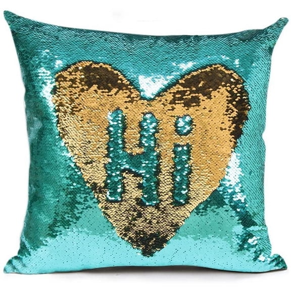 MOCOFO Reversible Sequin Pillow Cover - Magic Flip Sequin Throw Pillowcase for Sofa, Couch, Home, Car, Bed Decor 16x16 Inch (Blue Gold)