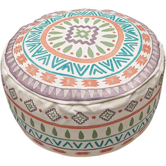 MOCOFO Round Bohemian Ottoman Pouf Cover, 18 Inch, Cotton Blend, Church Window Print, Living Room Storage Footrest, Cover Only (Jade Stone)