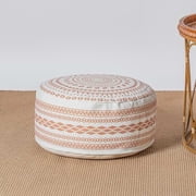 MOCOFO Round Pouf Ottoman Cover - Unstuffed Boho Floor Pillow Cover for Storage - Cotton Footstool Foot Rest for Living Room, Bedroom & Nursery - Round Ottoman SlipcoverRed,18x18x8,Cover only