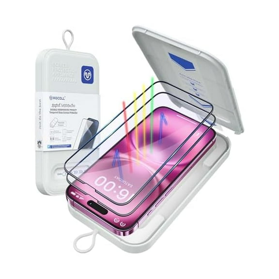 MOCOLL for iPhone 16 Pro Screen Protector, Anti-Blue Light Ultra-Clear Tempered Glass 9H hardness, Magic Box Installation, Eye Protection Anti Glare, Case Friendly,6.3 inch, 2 Packs