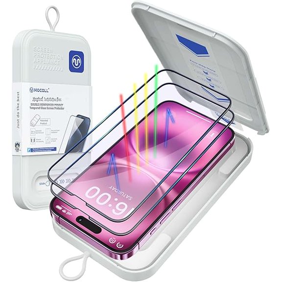 MOCOLL for iPhone 16 Screen Protector, Anti-Blue Light Ultra-Clear Tempered Glass 9H hardnes, Magic Box Installation, Eye Protection Anti Glare, Case Friendly,6.1 inch, 2 Packs