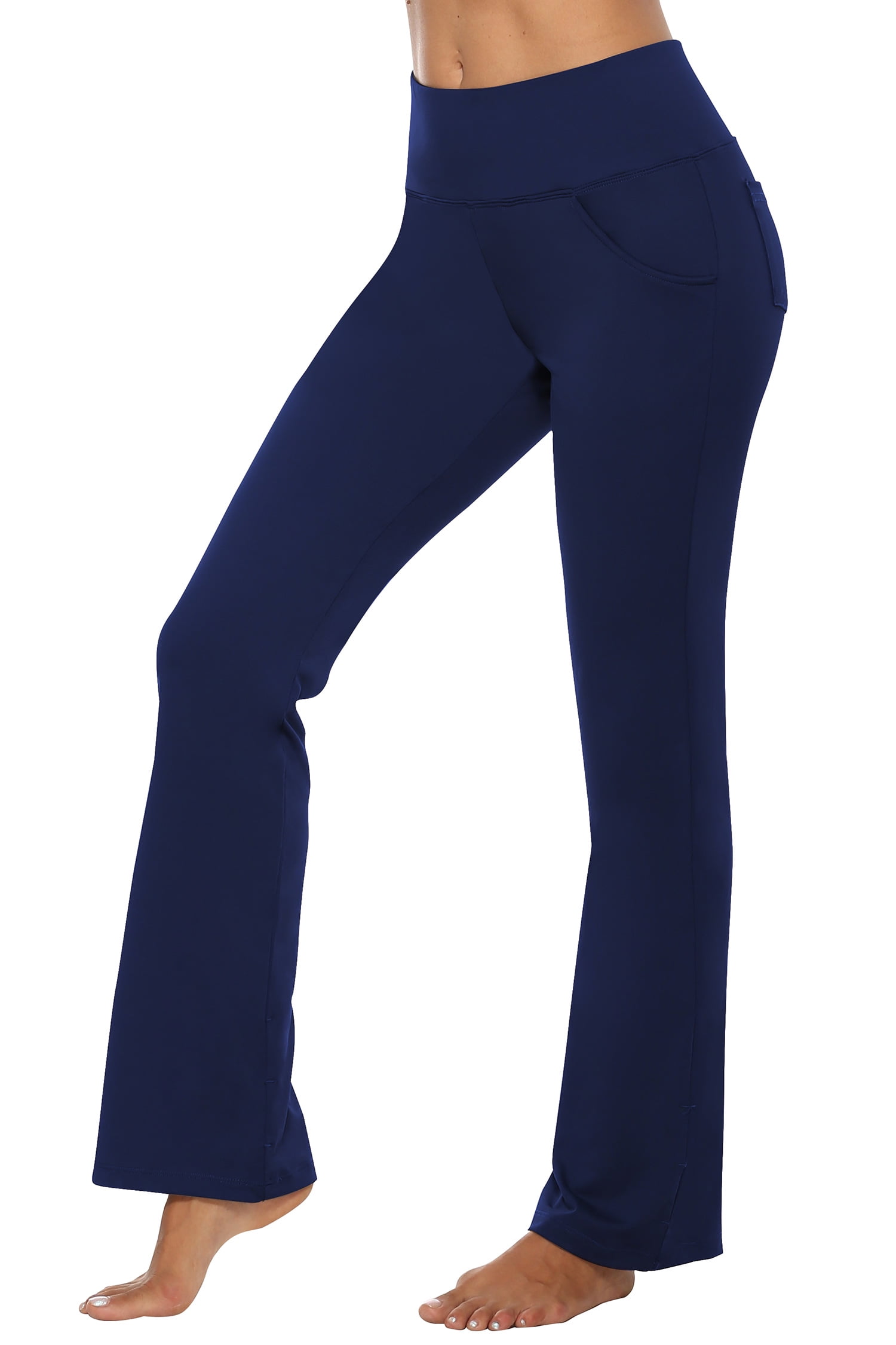 MOCOLY Women's Bootcut Yoga Workout Pants with 4 Pockets,Navy-L ...