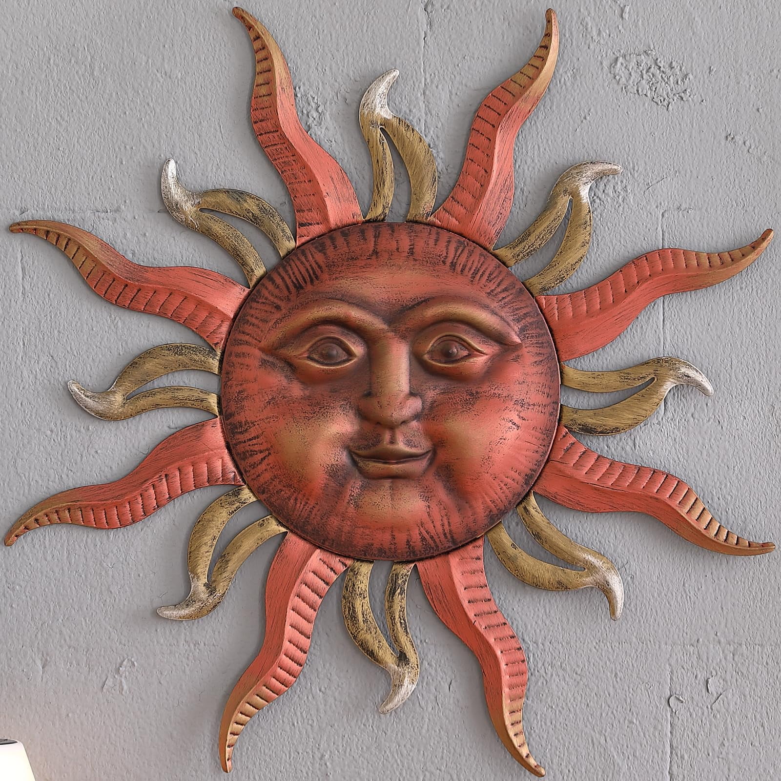 MOCOME 31" Large Metal Sun Wall Decor Outdoor, Sun Art Wall Decor
