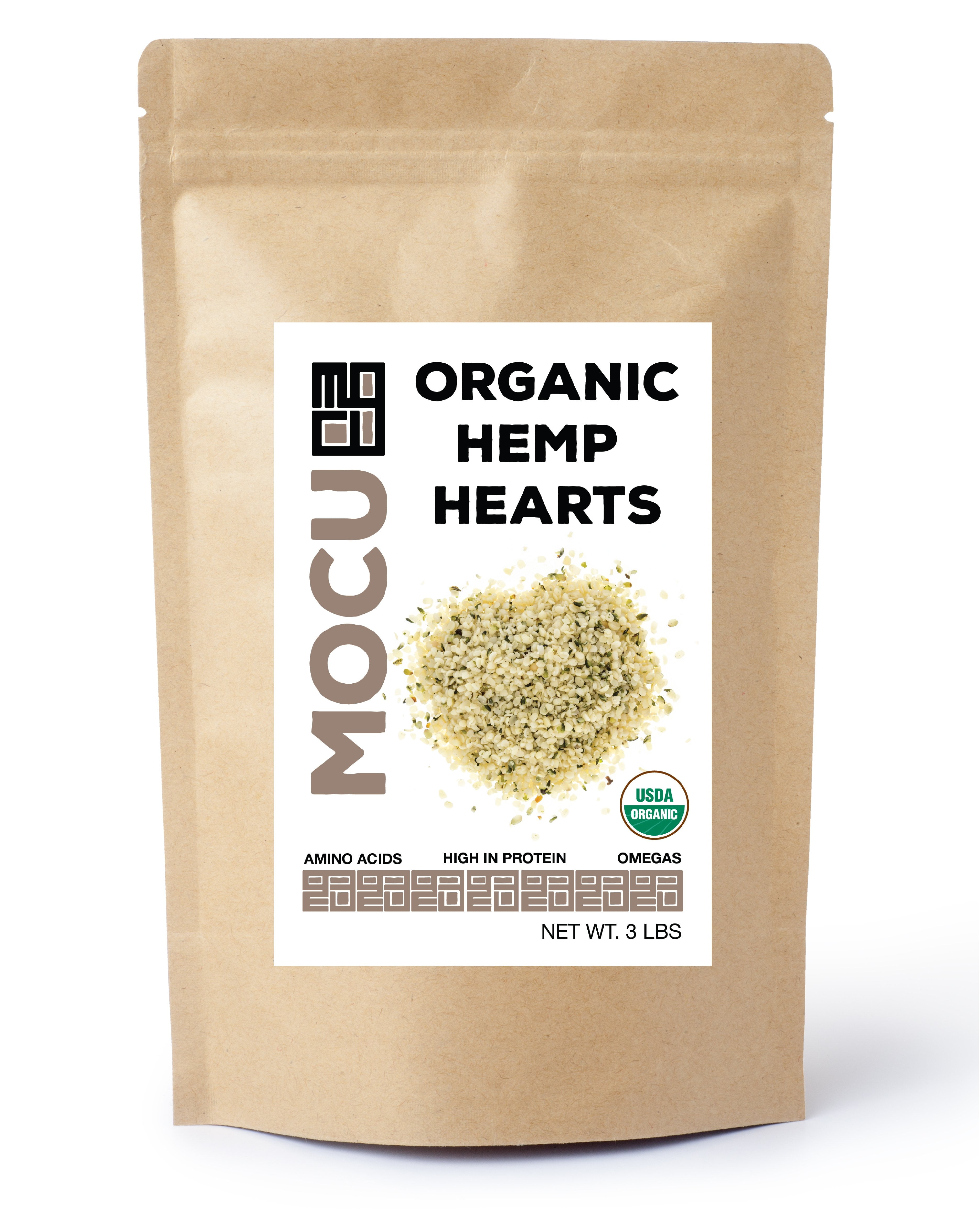MOCU Certified Organic Hemp Hearts - 3LB Pouch