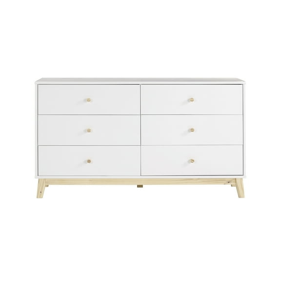 Alaterre Furniture MOD 60 in. Wood 6-Drawer Double Dresser, White, Bedroom Storage Furniture, Metal Drawers Glides, Wooden Drawer Knobs, Kids or Adults Rooms