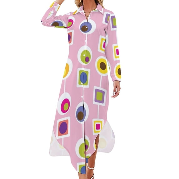 MOD LOVE- Pink Long Sleeved Shirt Dress birthday dress women's clothing summer novelties