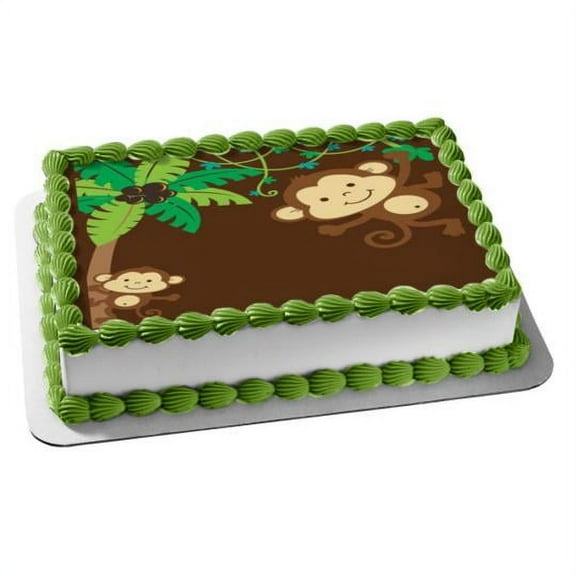 MOD Monkey Love First Baby Shower Birthday Cake Topper Edible Frosting Image 1/4 Sheet