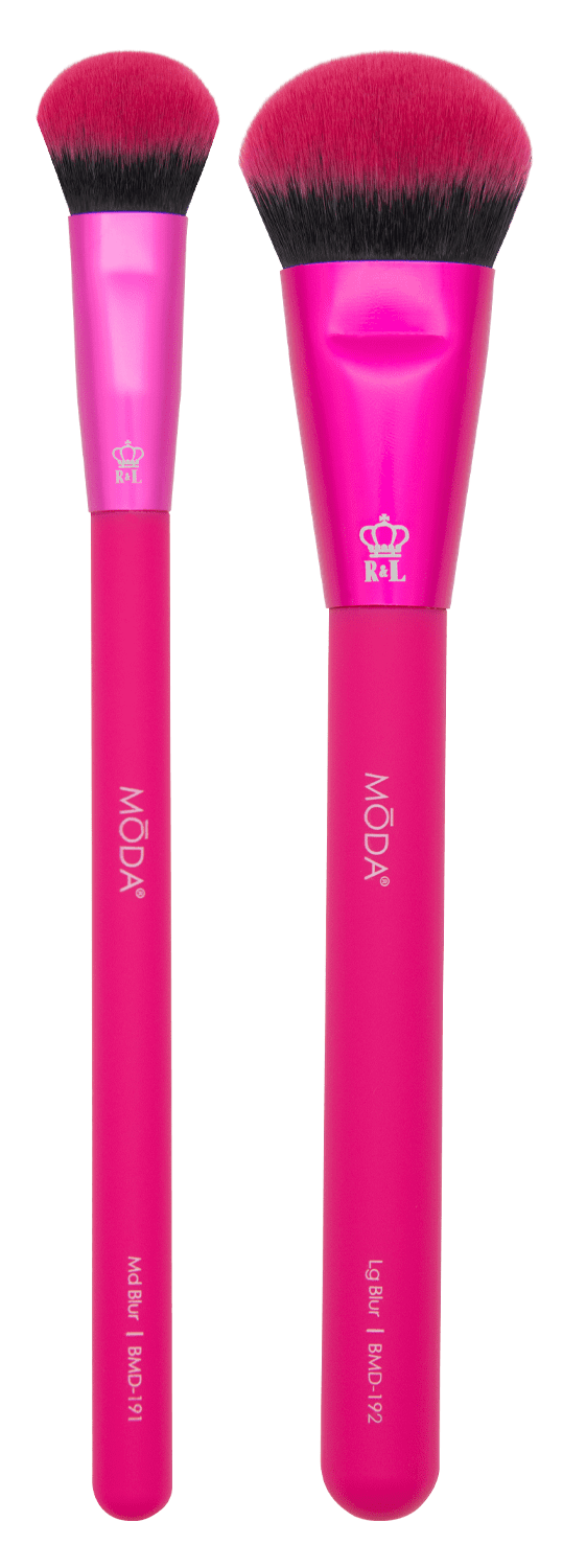 Moda Brush Blur and Blend Duo Pink Makeup Brush Kit, Md Buff and Lg Buff Brushes