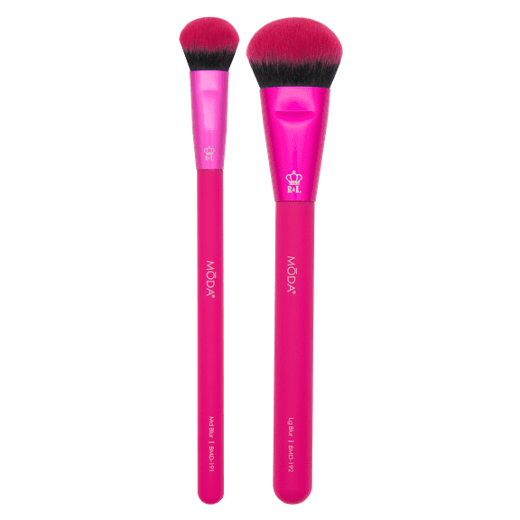 Moda Brush Blur and Blend Duo Pink Makeup Brush Kit, Md Buff and Lg Buff Brushes